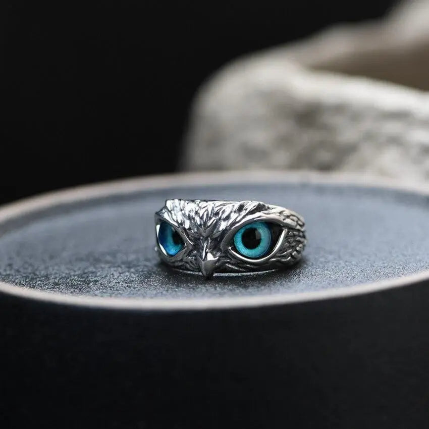 Bague Ajustable en Argent avec Opale et Design de Hibou Porte-Bonheur