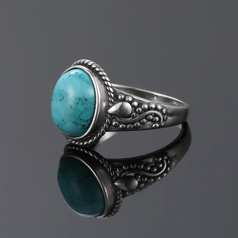 Bague Ovale en Argent Éternel avec Turquoise