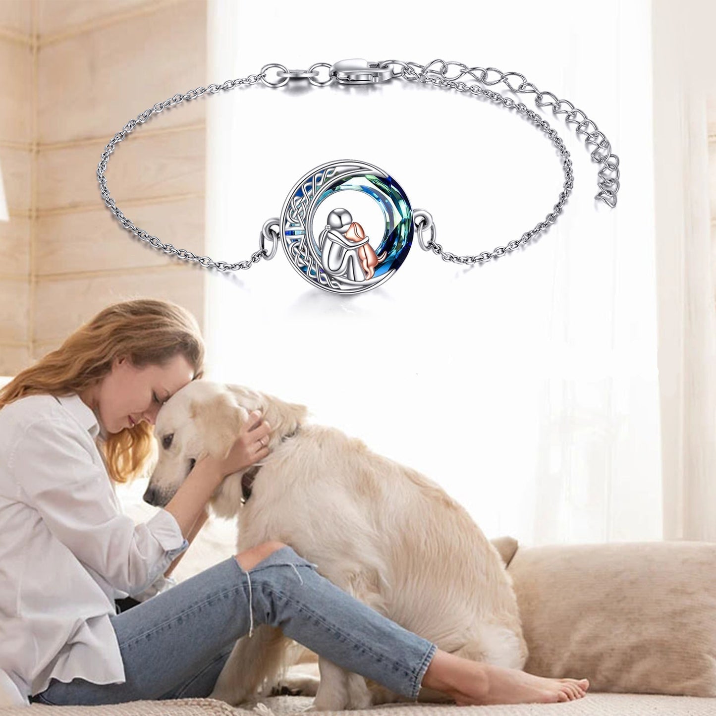 Bracelet porte-bonheur ajustable en argent sterling 925 avec motif en forme de chien
