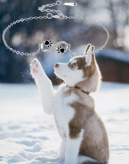Bracelet avec symbole de l'infini, pendentif avec empreinte de patte et zircons
