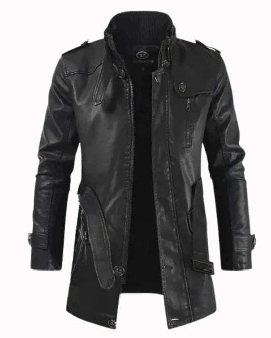 Elegant Long Leather Biker Jacket