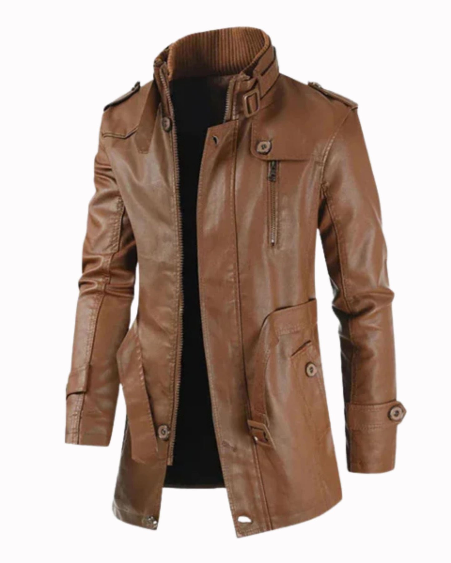 Elegant Long Leather Biker Jacket