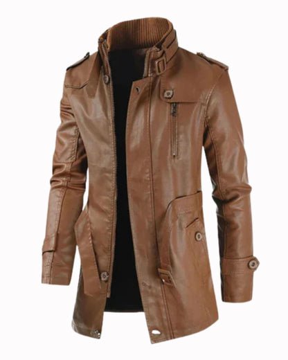 Elegant Long Leather Biker Jacket