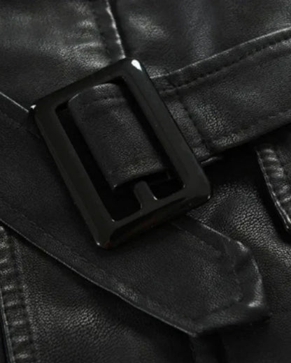 Elegant Long Leather Biker Jacket