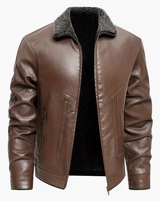 Veste en Cuir Élégante Doublée en Fleece