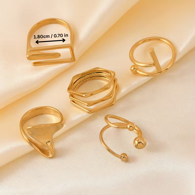 Ensemble de bagues géométriques dorées