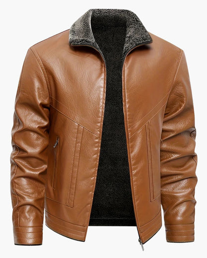 Veste en Cuir Élégante Doublée en Fleece
