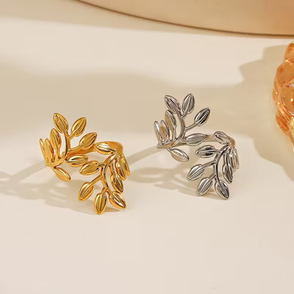 Bague feuille ouverte réglable