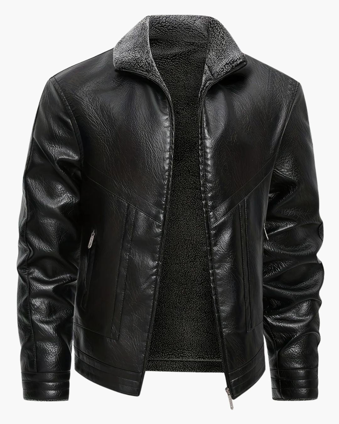 Veste en Cuir Élégante Doublée en Fleece