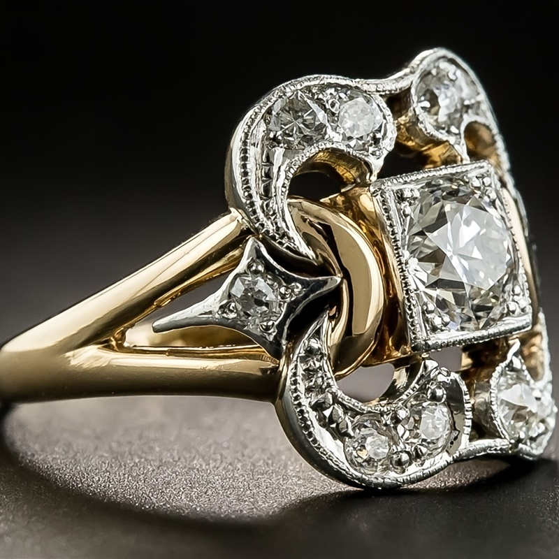 Bague classique en or avec zirconia, style vintage