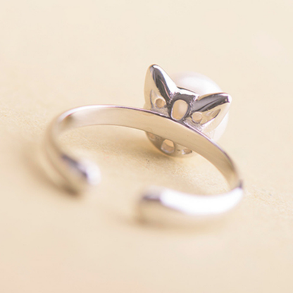 Bague en argent sterling avec perle en forme de chat