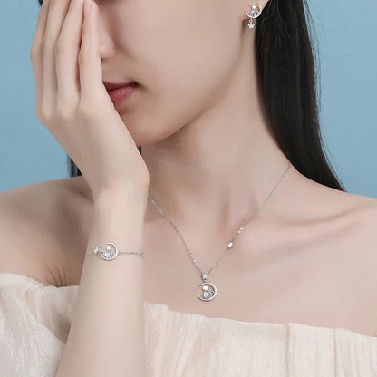 Boucles d'oreilles chat avec lune et étoile en argent sterling 925 avec zircon