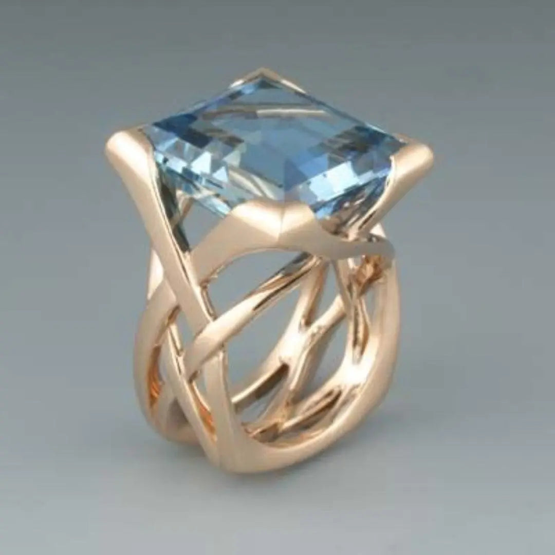 Bague en Zirconium Bleu Or Rose Antique