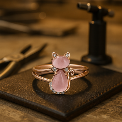 Bague avec chat en or rose