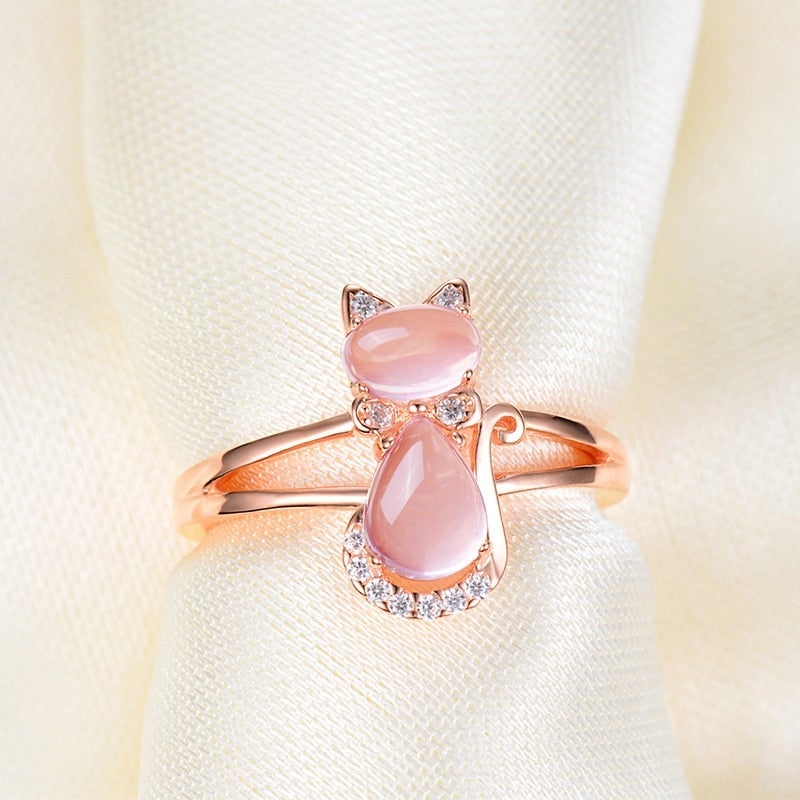 Bague avec chat en or rose