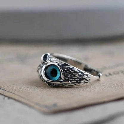 Bague Ajustable en Argent avec Opale et Design de Hibou Porte-Bonheur