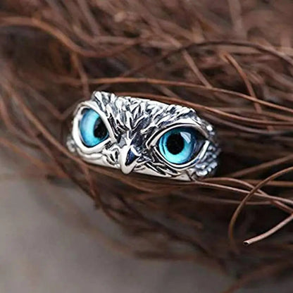 Bague Ajustable en Argent avec Opale et Design de Hibou Porte-Bonheur