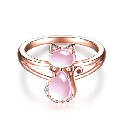 Bague avec chat en or rose