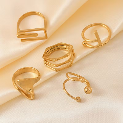 Ensemble de bagues géométriques dorées