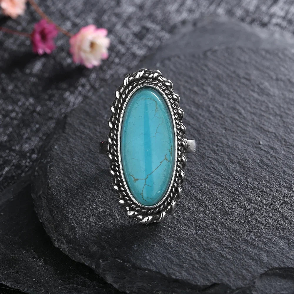 Bague Statement en Argent Sterling Vintage avec Turquoise