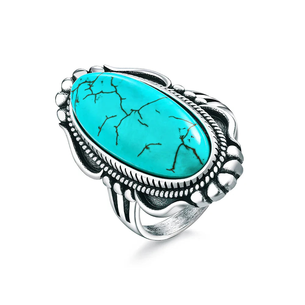 Bague Statement en Argent Sterling Vintage avec Turquoise
