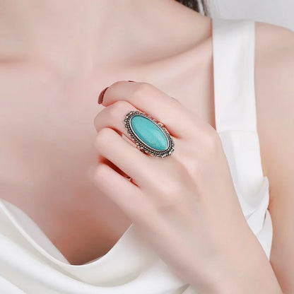 Bague Statement en Argent Sterling Vintage avec Turquoise
