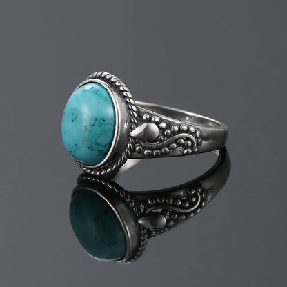 Bague Ovale en Argent Éternel avec Turquoise