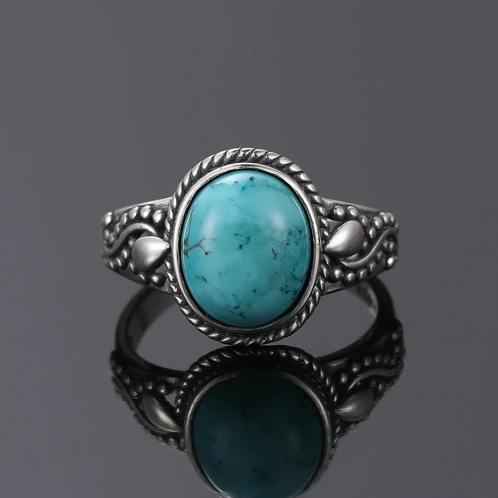 Bague Ovale en Argent Éternel avec Turquoise