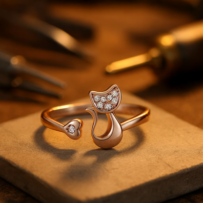 Bague ouverte avec un joli chat – Zirconia