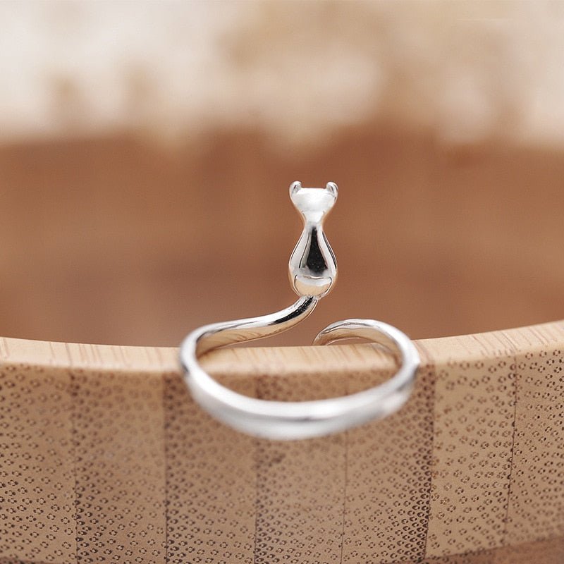 Bague adorable avec chat en acier inoxydable